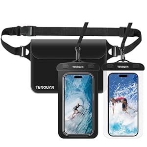 TENQUAN Waterproof Phone Pouch Waterproof Bag, 2 Cellphone Dry Case with Lanyard and 1 Pouch Dry Bag with Waist/Shoulder Strap, Watertight Sealed Underwater for Swimming Boating Bath Fishing Black