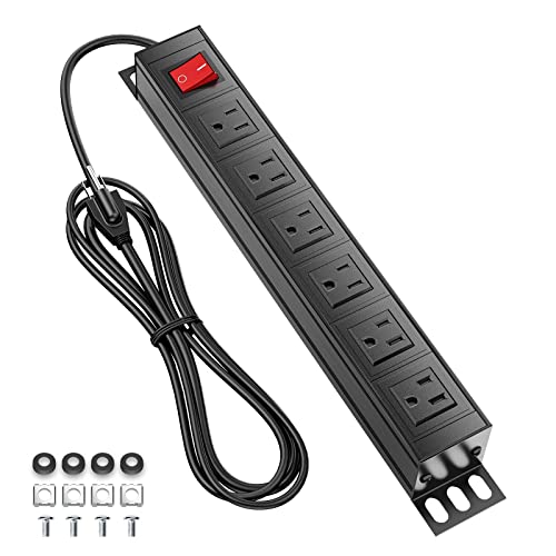 6 Outlets Metal Power Strip, Mountable Heavy Duty Power Strip With Switch, Rack Mount Power Outlet For Small Rack, Desk, Workshop, Cabinet, Garage #TOP13