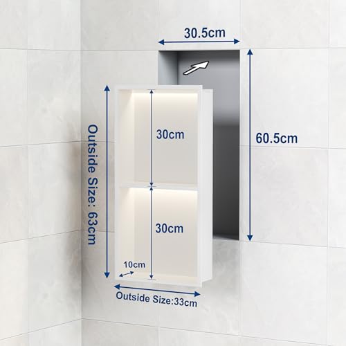 Douche murale acier inoxydable blanche 60x30 cm à éclairage LED