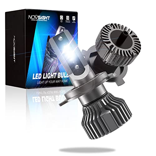 Novsight H4 9003 LED Headlight Bulbs，10000 Lumens 6500K Super Safety High Low Beam Led Headlight Conversion Kit, 60W 300％ Brightness, 50000 Hours Lifespan, Plug and Play Halogen Replacement