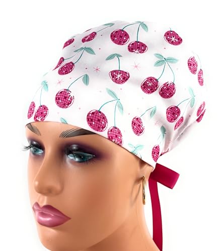 European Style Scrub Cap - (Grossgrain Ribbon) - Disco Cherrie - Scrub Hat for Women/Men/Nurses Hats/Dr. Hats Multicolor