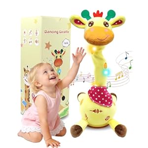 Pbooo Dancing Talking Giraffe Toy, Stuffed Animal Repeats What You Say, Electronic Musical Plush with Glowing Light, Interactive Baby Toys Gifts for Toddlers Kids Boys Girls 1 2 3 Years Old