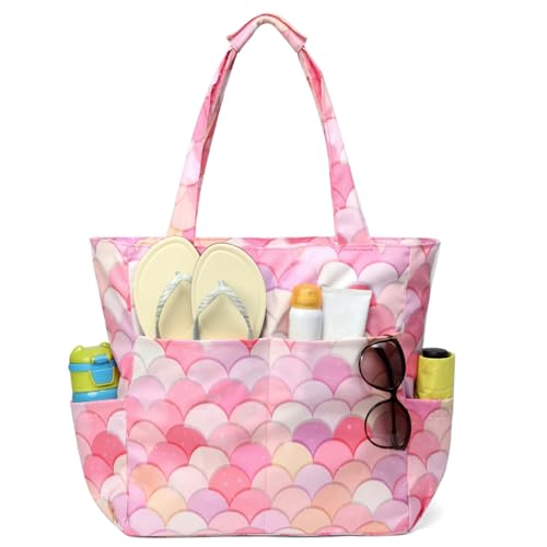 Image of Kasqo Beach Tote Bag for Women, 22L Waterproof Sandproof Medium Packable Travel Bag with Zipper for Pool Gym Shopping