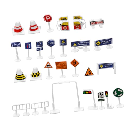 TOYANDONA 56pcs Traffic Signs Set for Kids DIY Road Signs Toys Simulation Traffic Toys Wooden Train Accessories