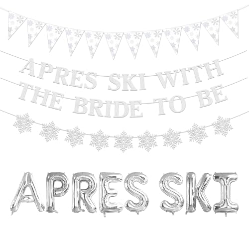 Apres Ski with the Bride to Be Banner Silver Ski Themed Party Decoration Snowfleke Banner Garland Pennant Banner Snow in Love Apres Ski Bridal Shower Banner for Winter Snow Bachelorette Party Supplies