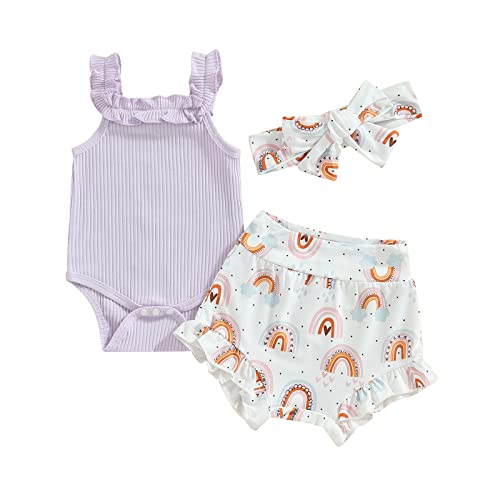 Image of fhutpw Baby Girl Clothes Summer Cute Outfits 3 6 12 18 Months Spaghetti Strap Romper & Floarl Shorts Sets