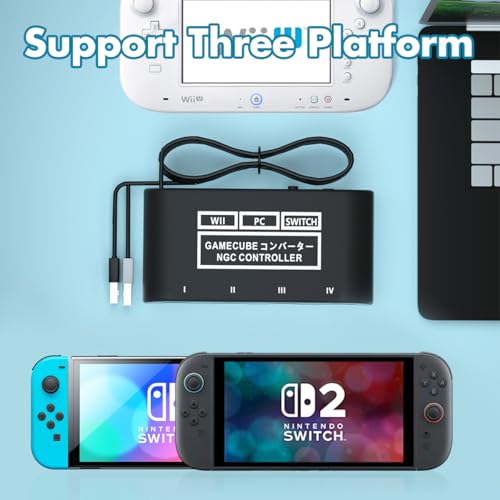 Image of Gamecube Controller Adapter for Nintendo Switch / OLED / Switch 2 Gamecube Adapter, Compatible with PC WII U Switch2, Support 4 Gamecube Controller to Play Supper Smash Bros with 70IN Long Cable