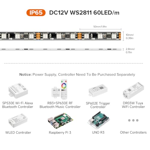 WS2811 IC=RGB IC Indirizzabile Dream Color Striscia LED 5M 60LED/m 20Pixel/m 300LED 100pixel Impermeabile IP65 Nero PCB Flessibile DC12V Effetto Inseguimento per la Decorazione Casa - Illuminazione - Immagine 1