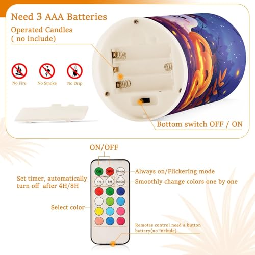 Image of Flickering Flameless Candles, Halloween Ghosts Pumpkins LED Candles with Remote Timer, Set of 2 Battery Operated Candle for Valentine Wedding Birthday