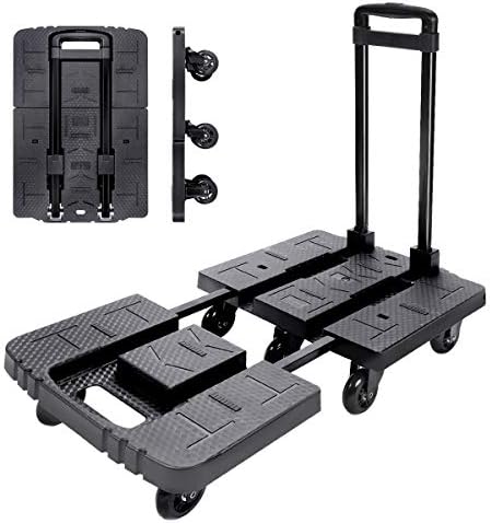 Large Folding Hand Truck 245KG/540LBS Capacity,Noiseless Wear-Resistant 6-360° Rotating Wheel Folding Trolley Luggage Cart Platform Cart for Luggage, Travel, Shopping, Auto, Moving and Office Use