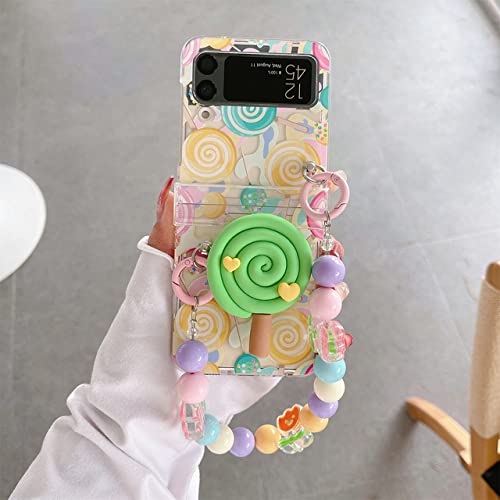 Coque Galaxy Z Flip 3 anti-chute avec anneau lollipop et perles amovibles