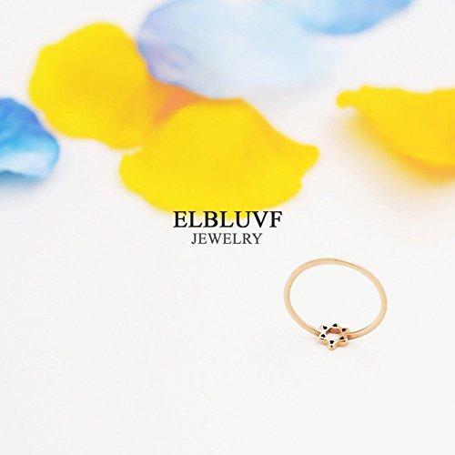 Elbluvf Stainless-Steel14K Rose Gold Plated Star Of David Jewish Star Little Finger Ring (8) #TOP5