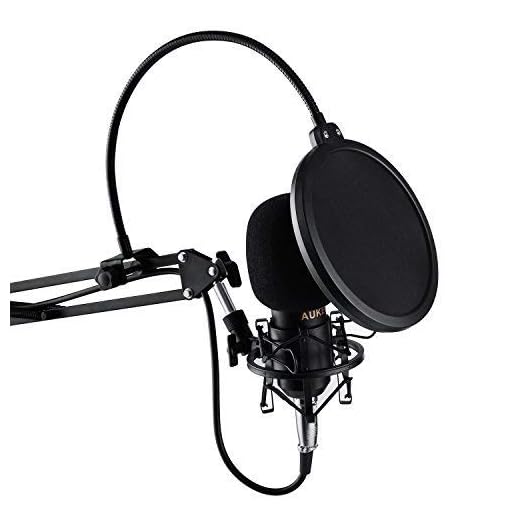 AUKEY Microphone à condensateur Microphone cardioïde USB avec filtre passe-bas et PAD, Trépied pour MAC et PC