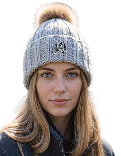 Gorro de lana súper suave bordado Springer Spaniel Inglés con acabados premium de invierno