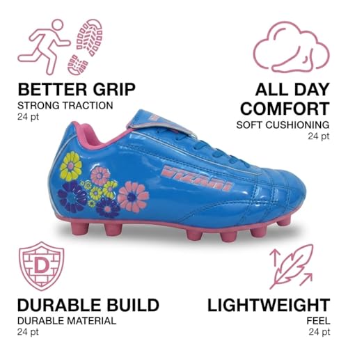 Vizari Blossom Soccer Cleats for Girls, Boys, Toddler | Youth Firm Ground FG Athletic Outdoor Football Shoes for Little/Big Kid Blue/Pink by Vizari - Image 5