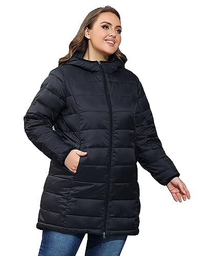 ANOTHER CHOICE Women's Black Packable Puffer Jacket - Lightweight Quilted Coat in 2X with Hood and Pockets - Image 2