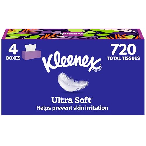 Image of Kleenex Ultra Soft Facial Tissues, 4 Flat Boxes, 180 Tissues per Box, 3-Ply, Packaging May Vary