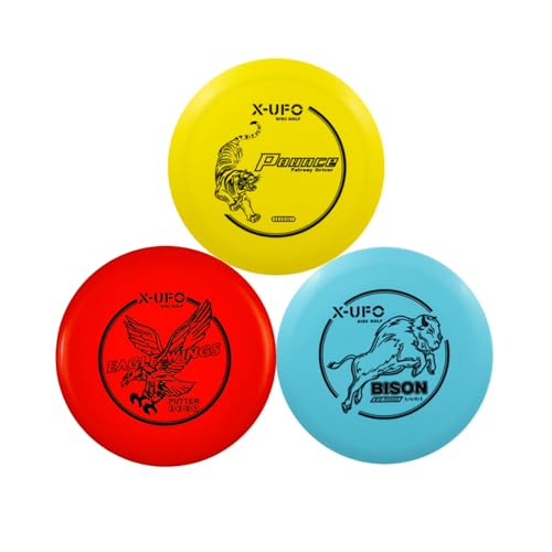 X-UFO Disc Golf Set - Disc Golf Pro Starter Set 3 Pack with Putter,Driver,Mid-Range,Mini Discs,157-175g for Training & Outdoor Sports