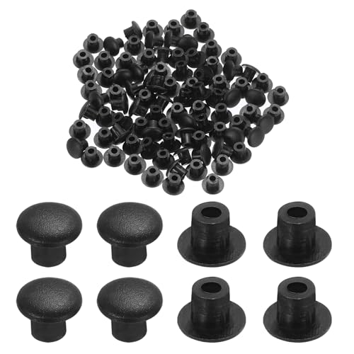 QUARKZMAN 100 Piezas Tapones Plástico para Agujeros, 5mm (3/16 Pulgadas) Tapas Tornillo Negras Cubierta Cierre Botón Redondo para Estante para Gabinete Armario Librero Placa Licencia Muebles