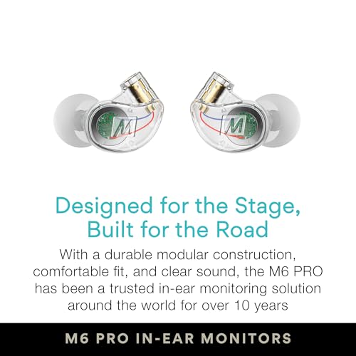 Image of MEE audio M6 PRO Musicians' In-Ear Monitors Wired + Wireless Combo Pack: Includes IEMs, 2 Audio Cables and BT3 Hi-Res Bluetooth Audio Adapter w /aptX, LDAC, Auracast Support, & Built-In Headset (Clear)