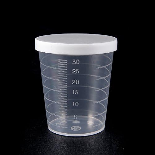 sourcingmap Measuring Cup 30ml Plastic Graduated Beaker Transparent with Lid for Lab Kitchen Liquids 10pcs