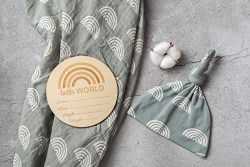 Miaoberry 100% Organic Cotton Muslin Blanket| Sage Green Rainbow Baby Swaddle Set| Newborn Boy Girl Unisex Neutral| Boho Vintage Monthly Picture Blanket #TOP1