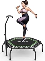 BCAN Fitness Trampolin Indoor Ø 122 cm, Trampolin Erwachsene bis 250 kg, Bodentrampolin mit verstellbarem T-Griff & 42 Gummiseilen, Leise & vibrationsarm