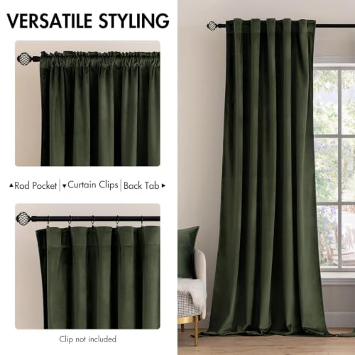 Image of MIULEE Velvet Curtains 52x84 inches 2 Panels Olive Blackout Curtains | Luxury, Bedroom Living Room, Thermal Insulated, Super Soft Window Drapes, Rod Pocket & Back Tab