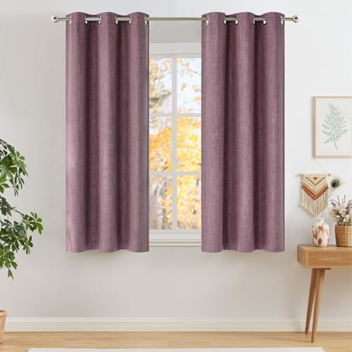 Image of NICETOWN Short Faux Linen Greyish Purple Blackout Curtains 63 inches Long for Kitchen - Privacy Panels for Living Room Bedroom, Modern Farmhouse Style Easy Care Grommet Top, 2 Panels, W42 by L63