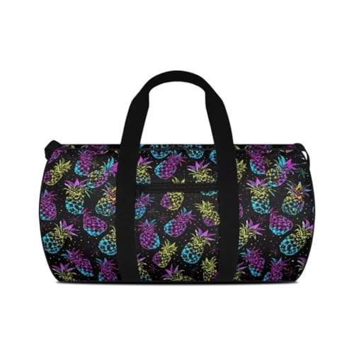 Boatee Pineapple Duffle Bag for Travel Duffel Bag for Men Large Gym Bag Casual Luggage Bag Multifunctional Handle Shoulder Bag with Adjustable Strap Lightweight Weekender Hand Bag for Sport Camp Black