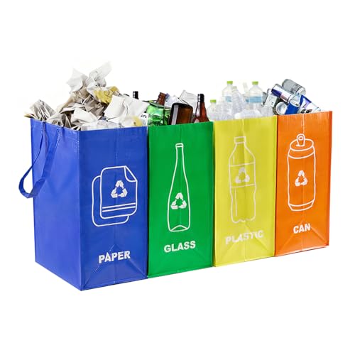 4 PCS Separate Recycling Waste Bin Bags,Reusable Waterproof Waste Baskets