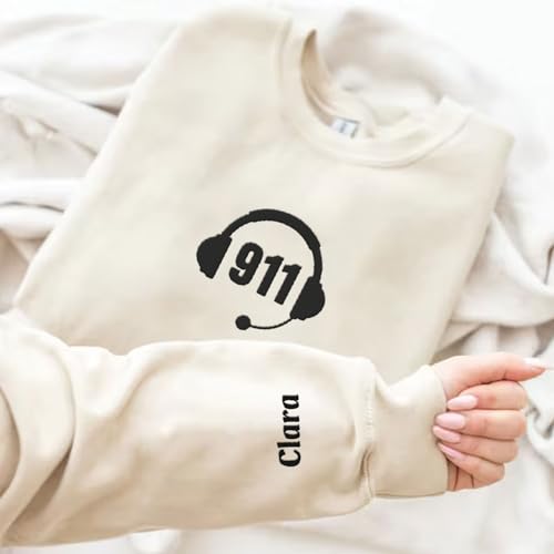 Personalized Embroidered Dispatcher 911 Sweatshirt, Pulse Dispatch Embroider Hoodie, Thin Gold Line 911 6