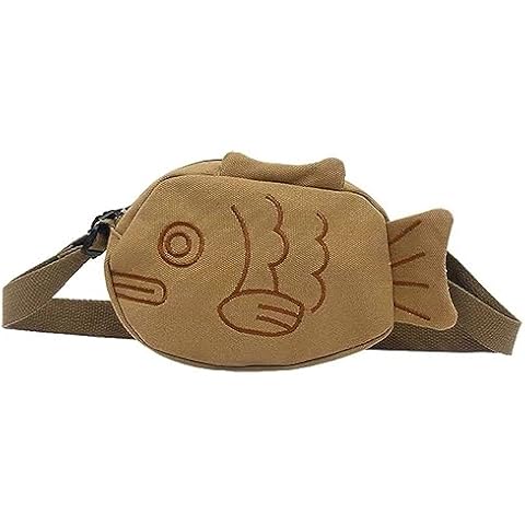 PTILSERY Cute Fish Shape Canvas Shoulder Bags Crossbody Fanny Pack Outdoors Sport Waist Bag Zipper Purse Student Phone Bag Cover
