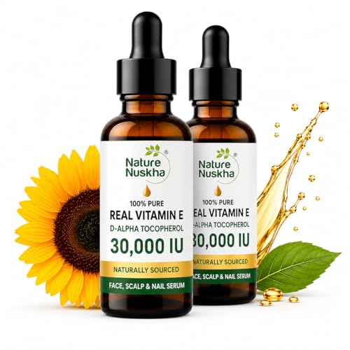 Image of Real Vitamin E Oil 30 ML | Undiluted 30,000 IU | Purity Tested | For Skin Glow, Hair Fall Control & Strengthening Nails | Non-GMO Certified | For all Skin Types | (Pack of 2)