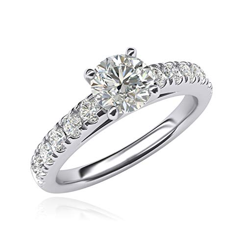Women's Sterling Silver 1CT Classic 4-Prong Simulated Round Cut Diamond Solitaire Engagement Ring Large Side Stones2