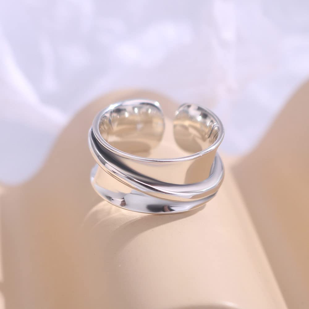 Anello In Argento 925 Da Donna,S925 Linee In Argento Sterling Grosso Anelli Regolabili Retrò Minimalista Anello Per Dito Indice Argento Anello Eterno Fascino Matrimonio Gioielli Regali Per Uomini R