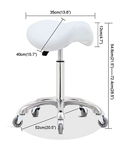 Image of Antlu Saddle Stool Chair for Massage Clinic Spa Salon Cutting, Saddle Rolling Stool with Wheels Adjustable Height (White)