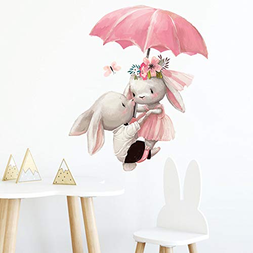 Clest F&H Parapluie Mignon Lapin Décor Dessin Animé Stickers Muraux Peintures Murales Art DIY Affiches Peel & Stick Art Stickers Muraux pour Enfants et Chambre De Pépinière Décoration