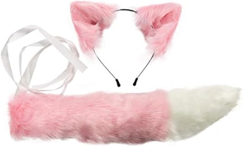 COSYEARS Diadema hecha a mano con orejas de lobo de zorro y cola de piel sintética para Halloween, cosplay, fiesta, accesorios de disfraces