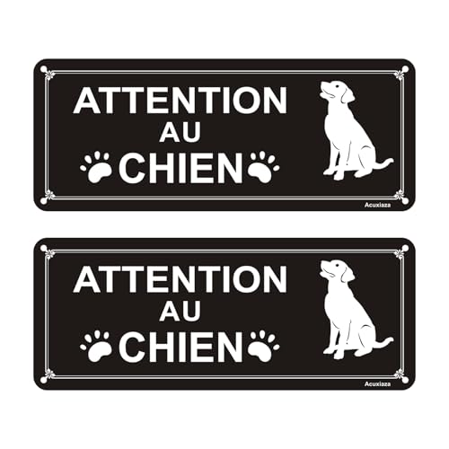 Acuxiaza 2 Pièces Panneau Attention Au Chien 25 x 10 cm Réfléchissant Aluminium Plaque Attention Au Chien Adhésive Panneau d'avertissement Imperméable à l'eau...