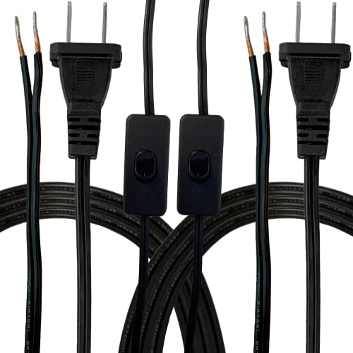 40% Off Discount Royal Designs, Inc CO-1001O-BLK-8-2 Royal Designs Lamp Cord Molded Plug with On/Off Switch, Stripped Ends Ready for Wiring, 8 ft Long, Black, SPT-1 UL Listed, Set of 2, 2