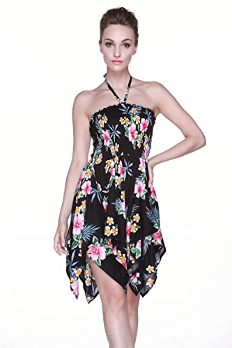 Image of Family Matching Hawaiian Clothes, Hibiscus Black | Black Hibiscus Print • Soft Rayon Fabric • Family Matching Outfits • Vacation Ready • Luau Party Wear