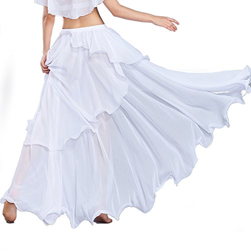 Royal Smeela Chiffon Fairy Belly Dance Skirt For Women Tribal Belly Dance Skirts High Split, One Size, 11 Colors White #TOP2