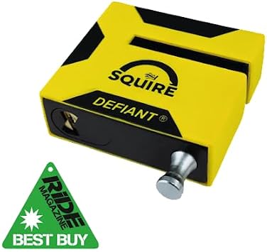 Squire Defiant  Motorcycle Lock Angle Grinder Resistant Brake Disc Lock with 25mm Solid Hardened Steel Body, Anti-drill, Anti-pick and Anti-bump technology, Sold Secure Powered Cycle Diamond Approved