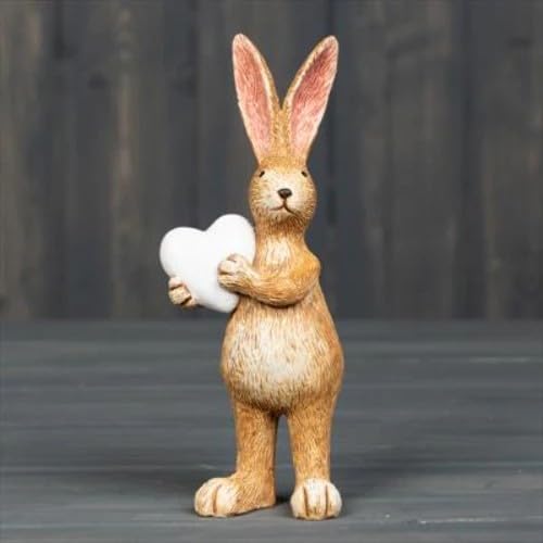 Fyne-Finds Natural Resin Rabbit Ornament Standing And Sitting Long Ears Easter Occasion Shelf Sitter Decoration Novelty Figurine (14Cm Standing Rabbit With Heart)