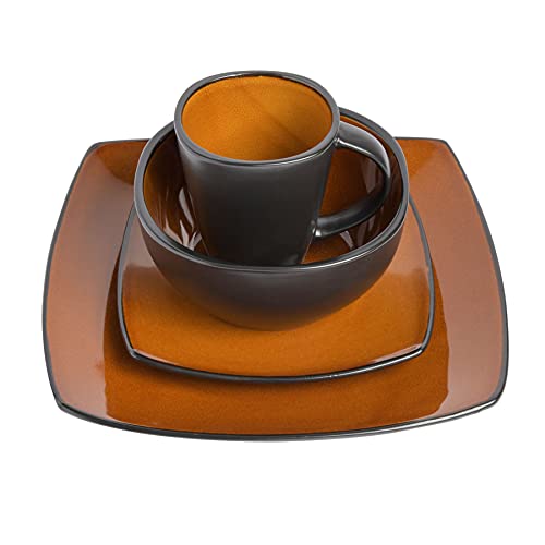 Gibson Soho Lounge Square Reactive Glaze Stoneware Dinnerware Set, Service For 4 (16Pc), Amber #TOP2