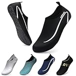 Swim Water Shoes Aqua Socks Barefoot for Sea Beach Swimming Shoes Pool Ladies Women Mens Black Line 6/7 UK