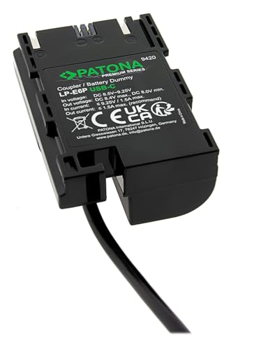PATONA LP-E6P Dummy akumulator USB-C Premium zasilacz sieciowy adapter sieciowy ładowarka łącznik adapter z kablem sprężynowym kompatybilny z Canon DR-E6P EOS R5 Mark II R6 R6II R7 5D III IV 60D 70D