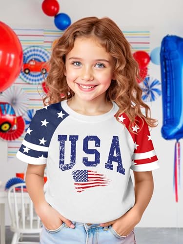 Image of Ithalt Boys Girls USA Shirts Kids 4th of July Shirts American Flag Tshirt Patriotic Top Independence Day Outfit 5-13y