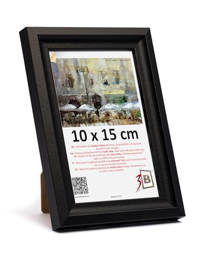3-B Cadre MORI - Noir - 10x15 cm - Cadre en bois, cadre photo, cadre portrait avec verre acrylique